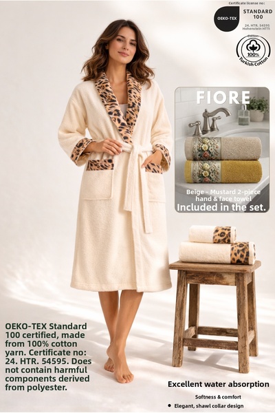 Ellaline Σετ γυναικείας ρόμπας 3 τεμαχίων με σχέδιο λεοπάρ 100% βαμβάκι πιστο...