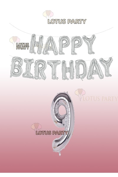 LOTUS PARTY بالون فويل فضي اللون مكتوب عليه عيد ميلاد سعيد - رقم فضي 1 سنة