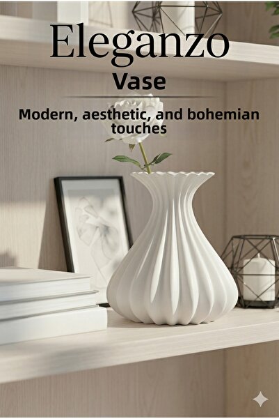 eleganzo Βάζο Μοντέρνας Αισθητικής, Διακοσμητικό, Μποέμ ΛΕΥΚΟ