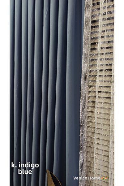 venedik home K.İndiğo Μπλε Χρώμα Λινή Κουρτίνα Φόντου Μιλάς (ΧΩΡΙΣ ΠΙΛΕΣ) Εξτ...