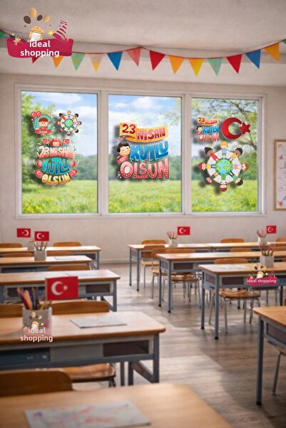 Bkmc Σετ αυτοκόλλητων για τζάμια 23 Απριλίου – Διακόσμηση παραθύρων τάξης (Σε...