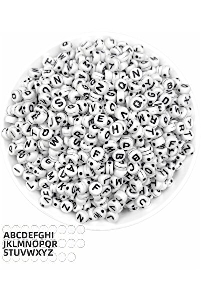 Hedef Bijuteri خرز حروف 50 جرام، خرز حروف مسطح أبيض مع حروف سوداء مقاس 4x7 مل...