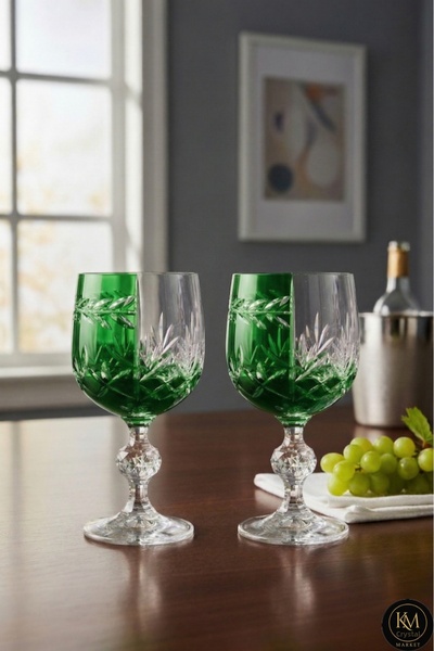 Kristal Market Handmade Crystal Bohemia Green Double Color Decorative Present...