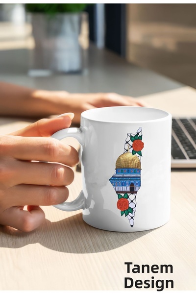 Tanem Tasarım كوب مطبوع بتصميم فلسطيني، كوب غزة، كوب كودس كلاسيكي
