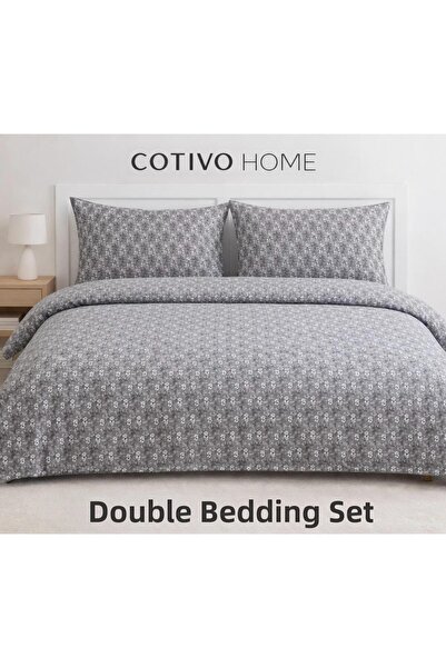 Cotivo Σετ διπλού παπλωματοθήκης με μοντέρνο σχέδιο και φερμουάρ, από 100% βα...