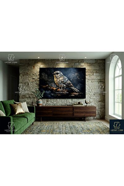 LucitART Tablou pe pânză cu canari aurii și argintii - Decor modern de perete...