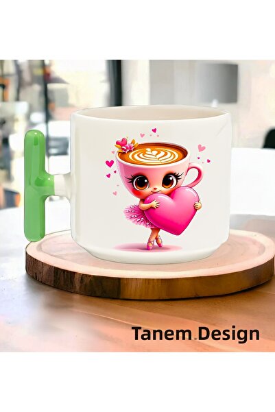 Tanem Tasarım كوب قهوة وشاي هدية ليوم الحب 013 - كوب بمقبض على شكل حرف T
