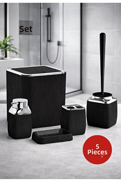 Store HGY Home Σετ Μπάνιου 5 τεμαχίων σε Μαύρο Χρώμα με Λεπτομέρειες από Χρώμιο
