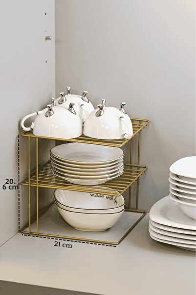 Edora Home Ματ χρυσό ράφι οργάνωσης κουζίνας 3 επιπέδων για πιάτα και ποτήρια...