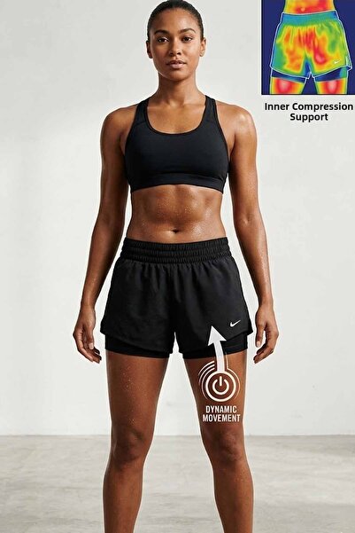 Nike Women's Black 2-in-1 Running Shorts - Shorts with Tights