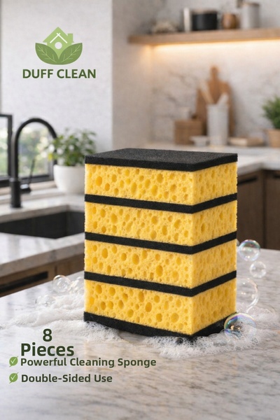 DUFF CLEAN 8 τεμάχια ίσιο σφουγγάρι πιάτων με ίνες, ανθεκτικό σφουγγάρι κουζί...