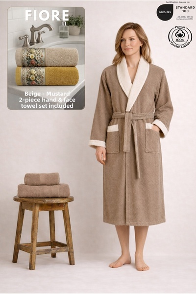 Ellaline Σετ γυναικείων μπουρνούζια με αντίθεση 3 τεμαχίων 100% βαμβάκι πιστο...