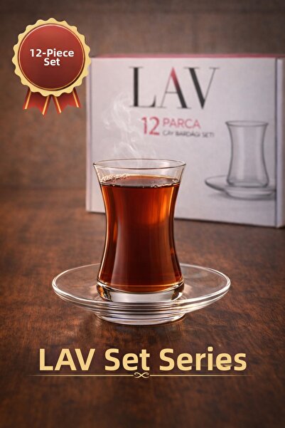 indirimdesiniz Lav Demet Series 12 Piece Thin-Waisted Tea Cup Set
