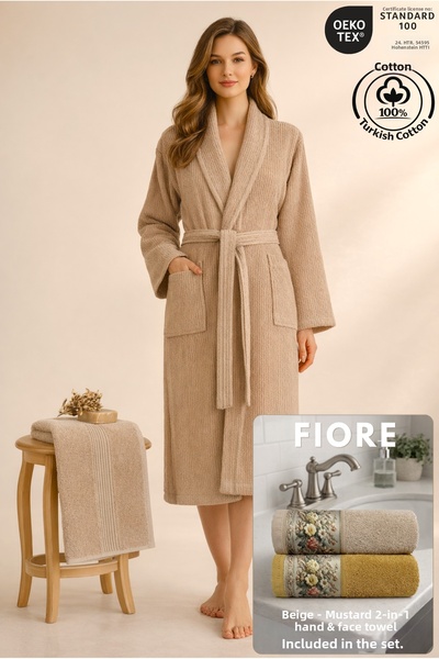 Ellaline Σετ γυναικείων ριγέ μπουρνούζια 2 τεμαχίων 100% βαμβάκι πιστοποιημέν...