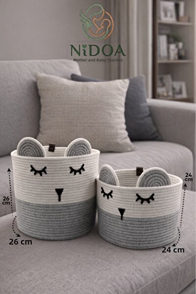 Nidoa Γκρι σχοινί από γιούτα 2 τεμαχίων με σχέδιο Panda, Παιδικό δωμάτιο πολλ...