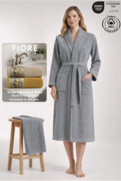 Ellaline Σετ γυναικείων ριγέ μπουρνούζια 2 τεμαχίων 100% βαμβάκι πιστοποιημέν...