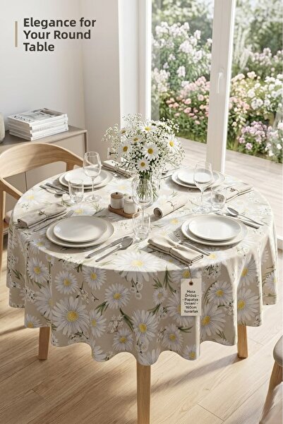 Rona Home Κομψό στρογγυλό τραπεζομάντιλο με σχέδιο μαργαρίτα - Υψηλής ποιότητ...