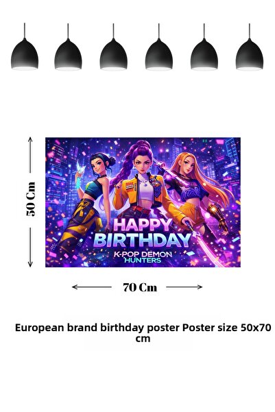 HAPPYLOOPPARTY Kpop K-Pop Demon Hunters Themed Birthday Banner 50X70 cm