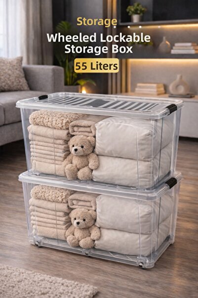LOREMPBOX Cutie de depozitare cu roți și sistem de blocare de 55 LT, 2 bucăți...