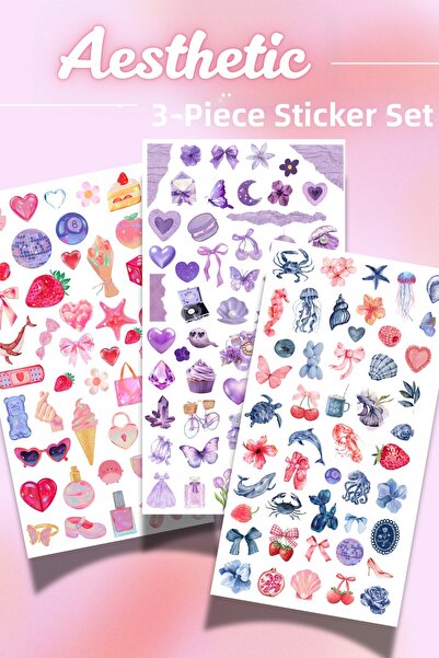 Hume Craft Set de 3 autocolante tematice estetice albastre, violet și roz pen...