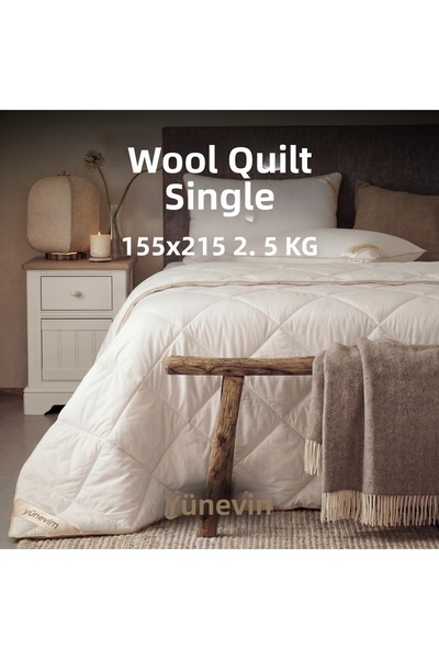 YÜN EVİM Yünevim Single Lamb Wool Quilt 155X215 cm 2.5 kg Merino Lamb Wool