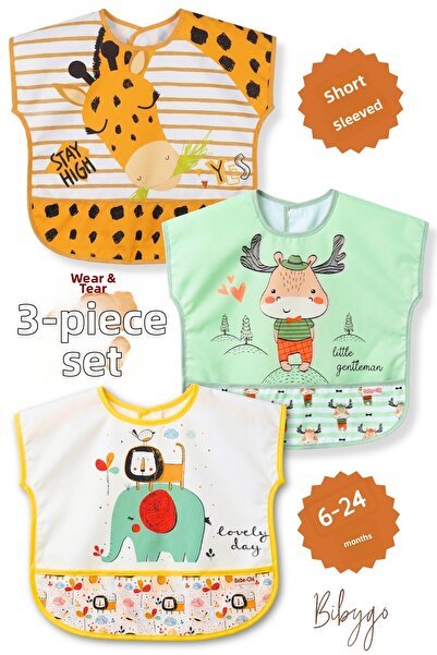 Bibygo Set of 3 Giraffe-Deer-Lion Short-Sleeved Tie-On Adjustable Liquid-Proo...