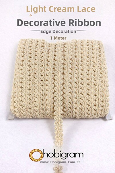 Hobigram Διακοσμητική κορδέλα με γκλίτερ κρεμώδους χρώματος Cornella με σχέδι...