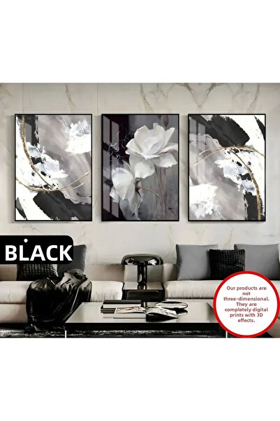 Harika bir ev | μαύρο-χρυσό Συνδυασμός Κομψό Floral-αφηρημένο Σετ 3 τεμαχίων ...