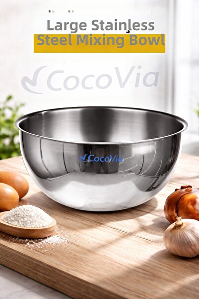 CocoVia Large Size Stainless Steel Professional Deep Mixing Bowl |   Deep Whi...