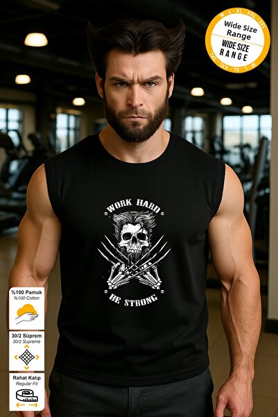 BESSA Black Sportsman's T-Shirt Work Hard White Printed Crew Neck Premium Thi...