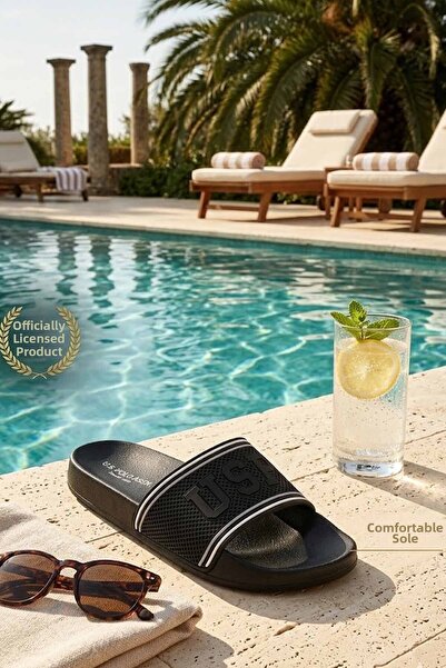 U.S. Polo Assn. Ανδρικές μαύρες παντόφλες πισίνας και παραλίας - Αντιολισθητι...