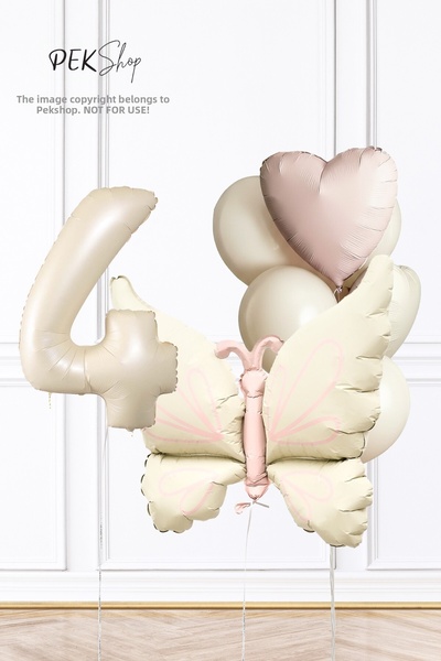 PEKSHOP Retro Cream Butterfly Theme Birthday Balloon Chain 4 Year Old Balloon...