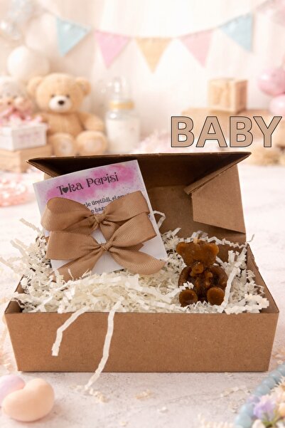 Toka Perisi Teddy Bear Candle, Set of 2 Ribbons and Buckles, Baby Gift, Wheat...