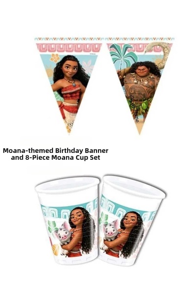 ÇEÇEN HOME Σημαία γενεθλίων με θέμα τη Μοάνα και 8 πλαστικά ποτήρια Μοάνα, Σε...