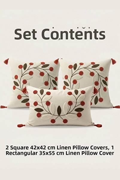 Destiva Home Σετ διακοσμητικών μαξιλαριών με κέντημα Punch, 2 τετράγωνα και 1...