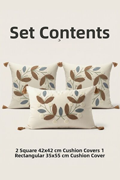 Destiva Home Σετ διακοσμητικών μαξιλαριών με κέντημα Punch, 2 τετράγωνα και 1...