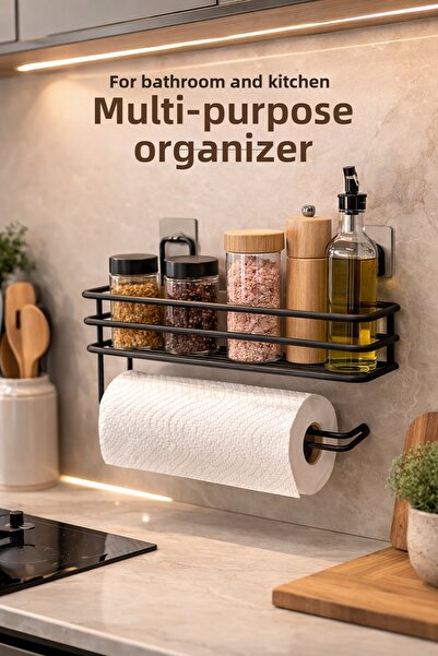 Alper Banyo Μαύρη θήκη για χαρτοπετσέτα - Θήκη για πετσέτες σε ρολό με αυτοκό...