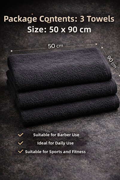 Elaganya Σετ 3 Μαύρες Πετσέτες Μπέρμπερ 50x90 εκ. για Καθημερινά Αθλήματα και...