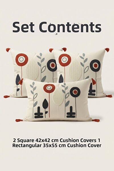 Destiva Home Σετ διακοσμητικών μαξιλαριών με κέντημα Punch, 2 τετράγωνα και 1...