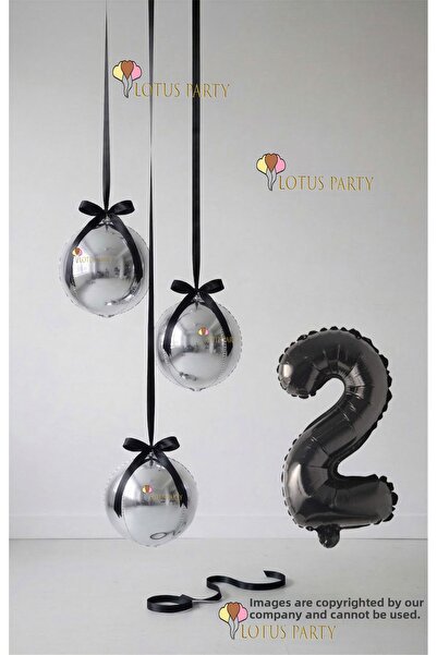 LOTUS PARTY Silver Set - Silver Globe Balloon - Black Number Balloon - Globe ...