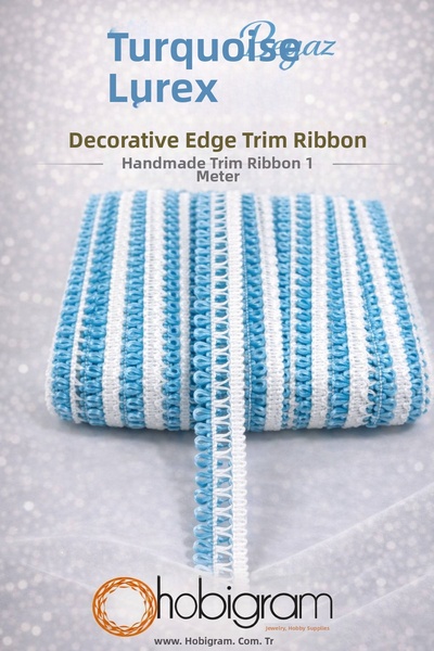 Hobigram Τιρκουάζ Λευκή Διακοσμητική Κορδέλα Lurexia – Χειροποίητη Διακοσμητι...