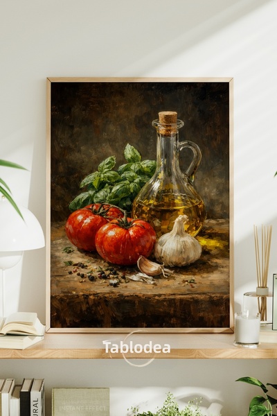 tablodea Βίντατζ ζωγραφική κουζίνας με μοτίβο ελαιόλαδου και φυσικών λαχανικώ...