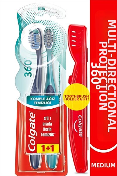 Colgate فرشاة أسنان 360 للتنظيف الشامل للفم وحماية شاملة متعددة الأبعاد، 1+1+...