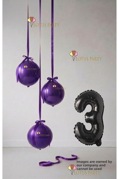 LOTUS PARTY Purple Set - Purple Globe Balloon - Purple Number Balloon - Globe...