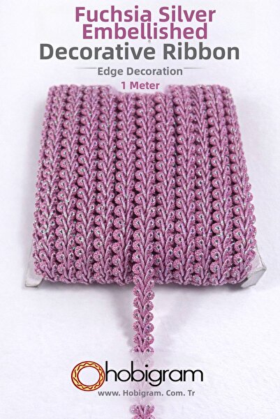 Hobigram Φούξια Ασημί Glitter Cornella Διακοσμητικό Στολίδι Άκρων με Κορδέλα ...