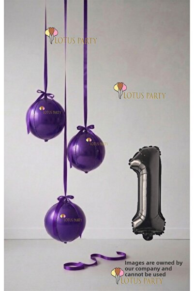 LOTUS PARTY Purple Set - Purple Globe Balloon - Black Number Balloon - Globe ...