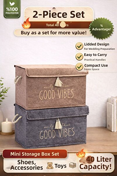 Funny Life Κουτί αποθήκευσης από τσόχα με 2 καπάκια 40 λίτρων – Πτυσσόμενος ο...