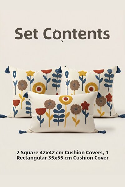 Destiva Home Σετ διακοσμητικών μαξιλαριών με κέντημα Punch, 2 τετράγωνα και 1...