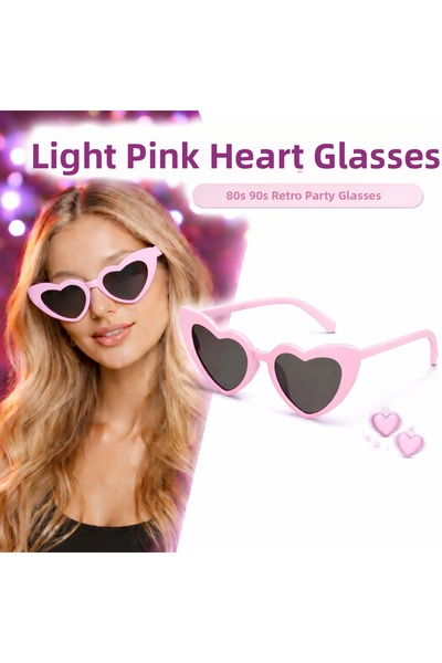 moysahsap party&ahşap Pink Retro Heart Glasses – 80S 90S Style Party Glasses