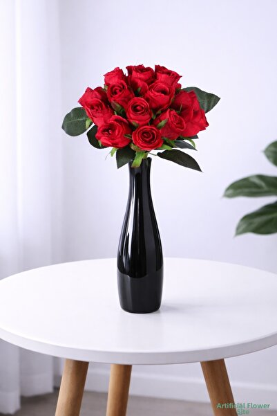 Yapay Çiçek Sitesi Fabric Artificial Rose Bouquet 15Pcs Red